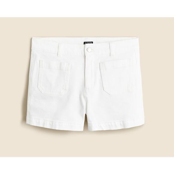 J.Crew Patch Pocket Denim Short Womens 14 White High Rise Stretch Zip Fly Button - Picture 3 of 8